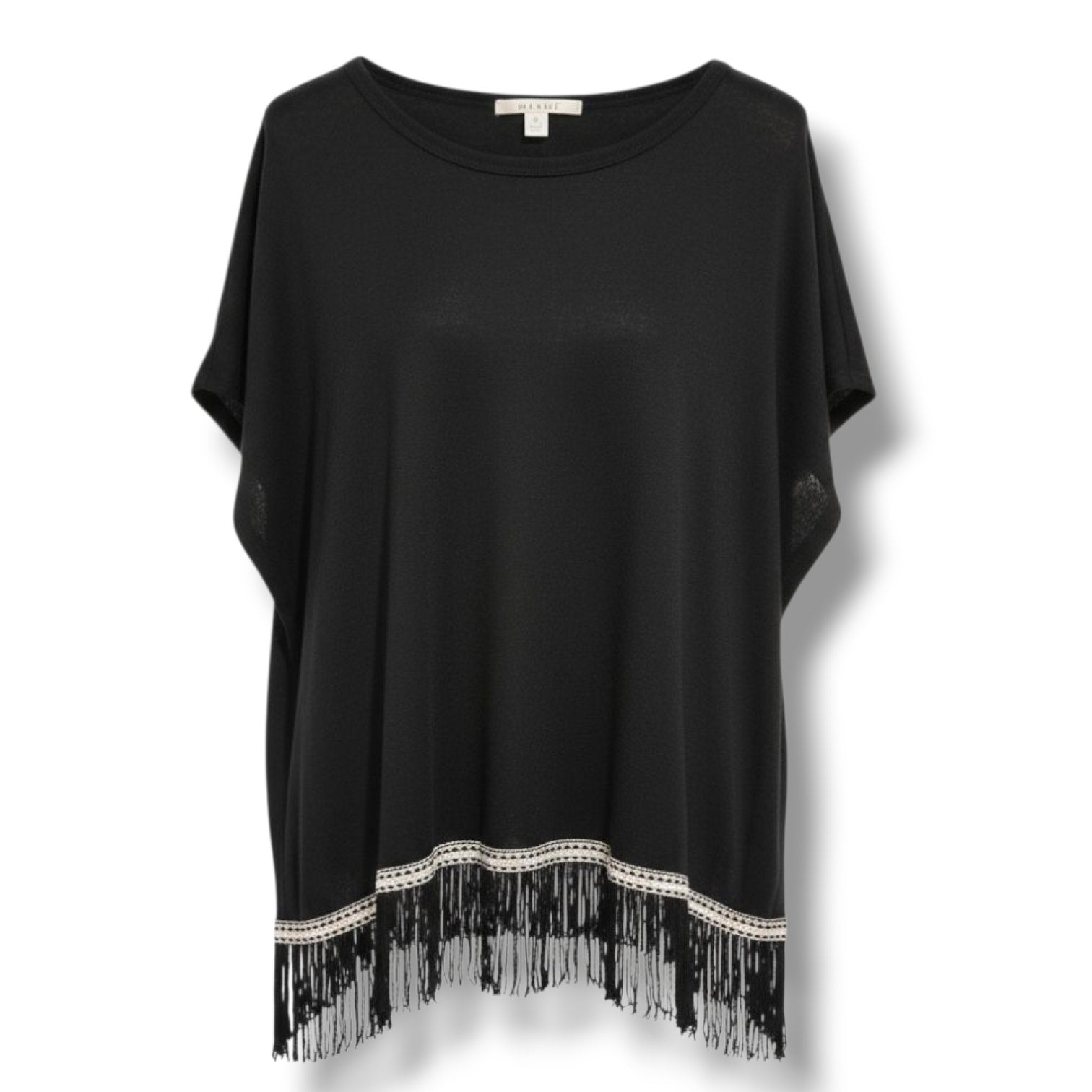 Mi Ami by Francesca’s Collection Black Fringe Poncho Blouse – Size Small