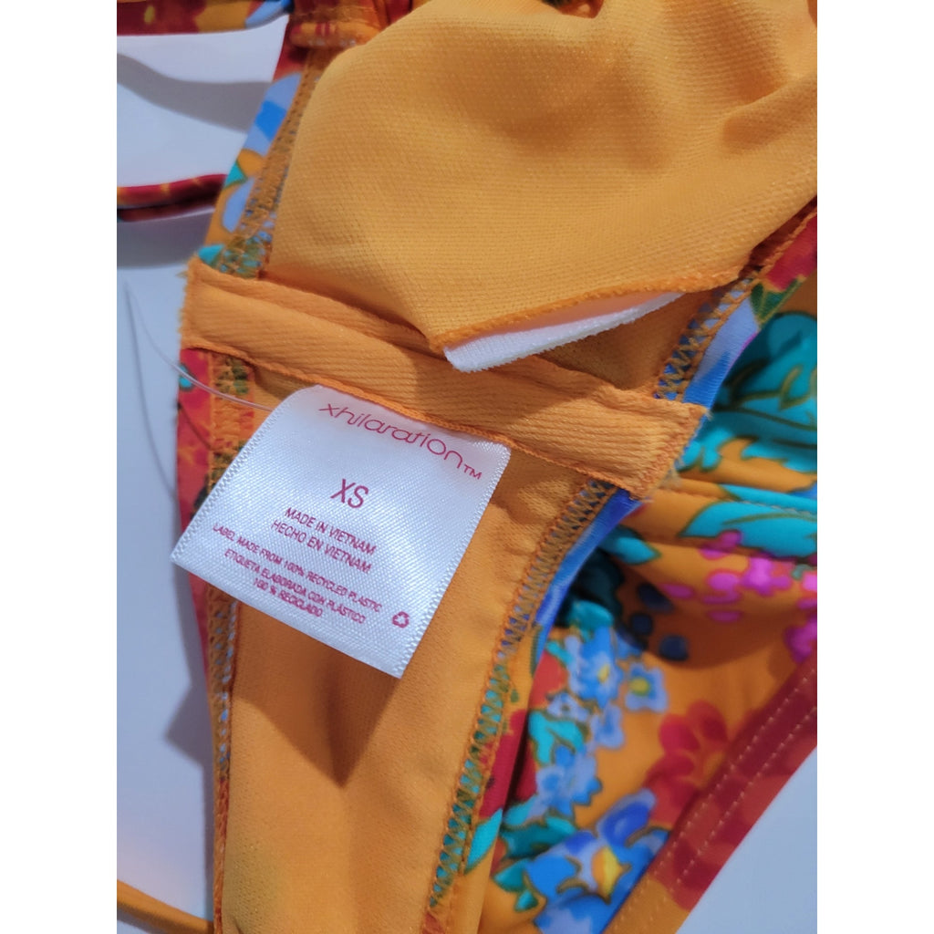 Xhilaration Juniors Orange Floral Tie-Front Bralette Bikini Top – Size XS, New