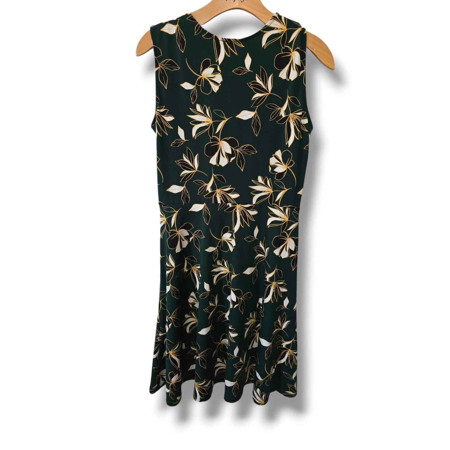 Leota Women’s Green Floral Sleeveless Faux Wrap Dress – Petite Medium