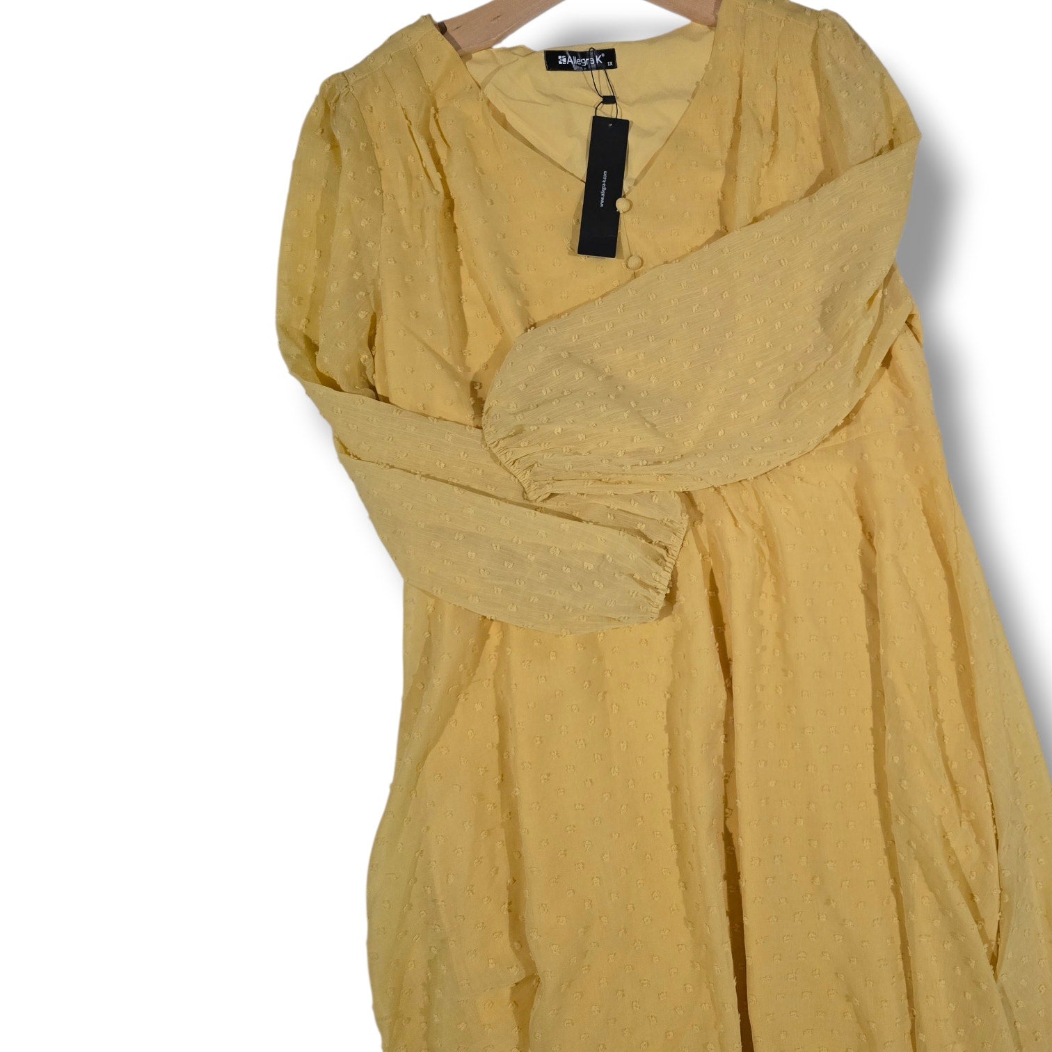 Allegra K Yellow Swiss Dot Long Sleeve Lined Dress – Plus Size 1X, NWT