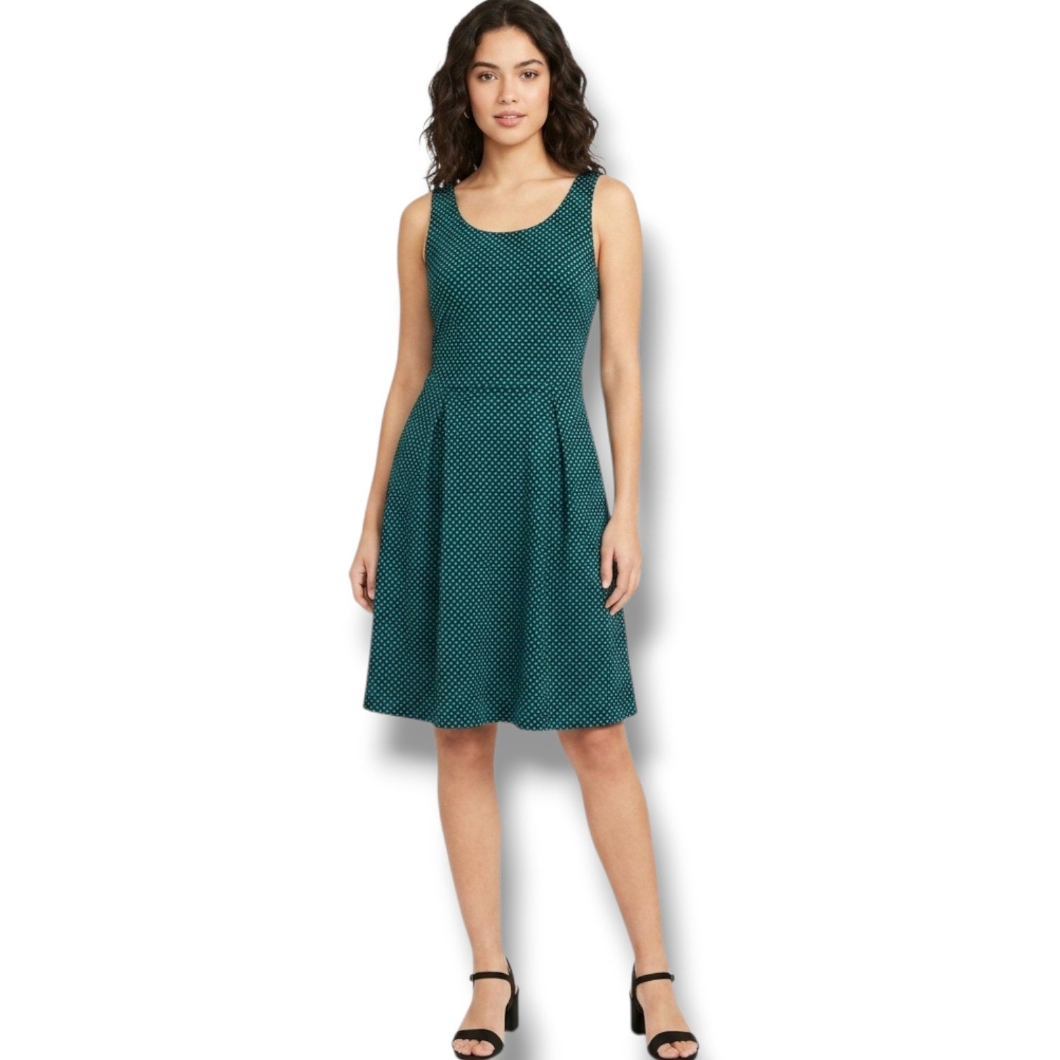 41 Hawthorn Women’s Black & Teal Polka Dot Sleeveless Fit & Flare Dress Small