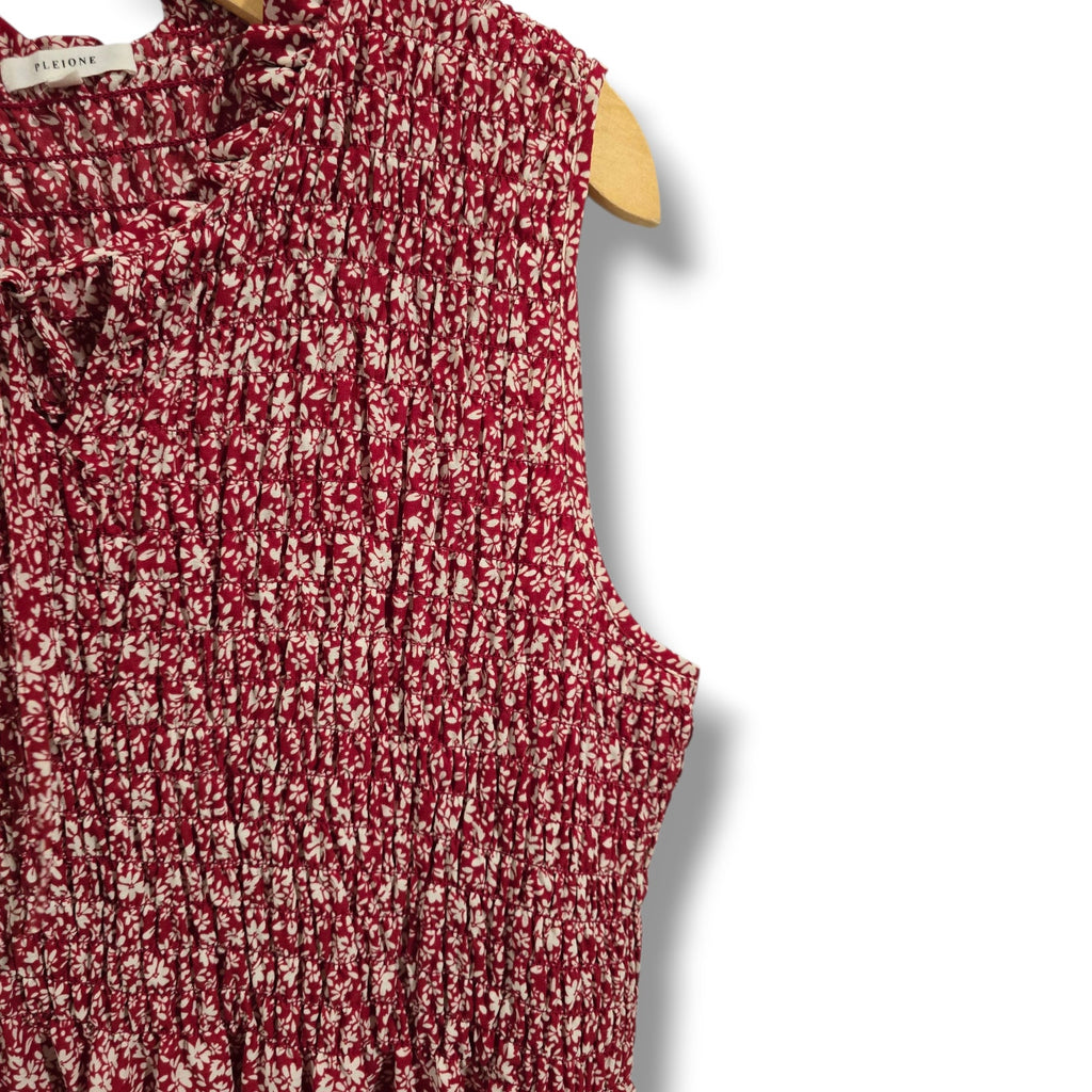 Pleione Red Floral Smocked Peplum Sleeveless Top – Size XL