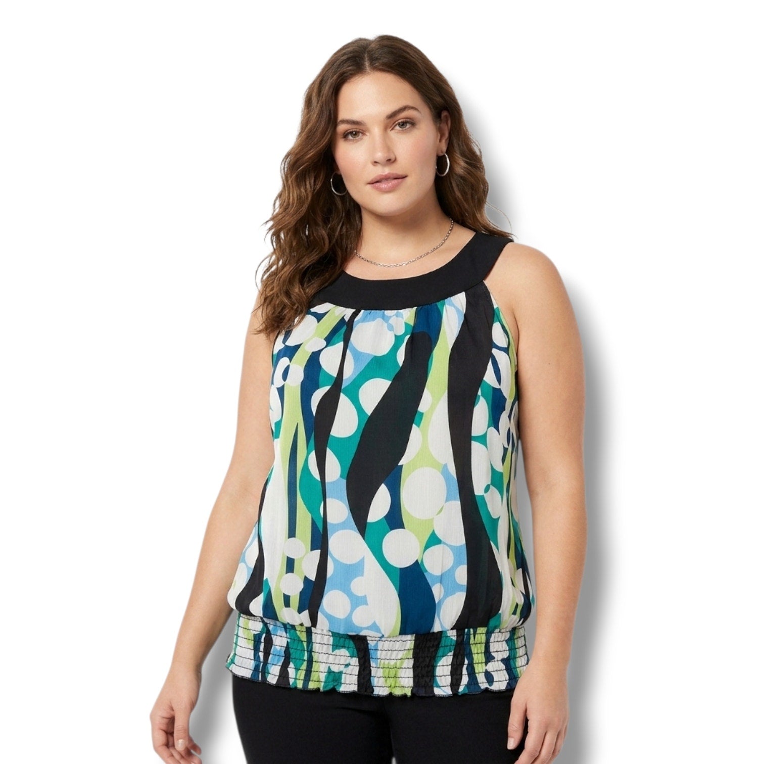 Trixxi Clothing Co.  Women's multicolor sleeveless Smocked waistband blouse