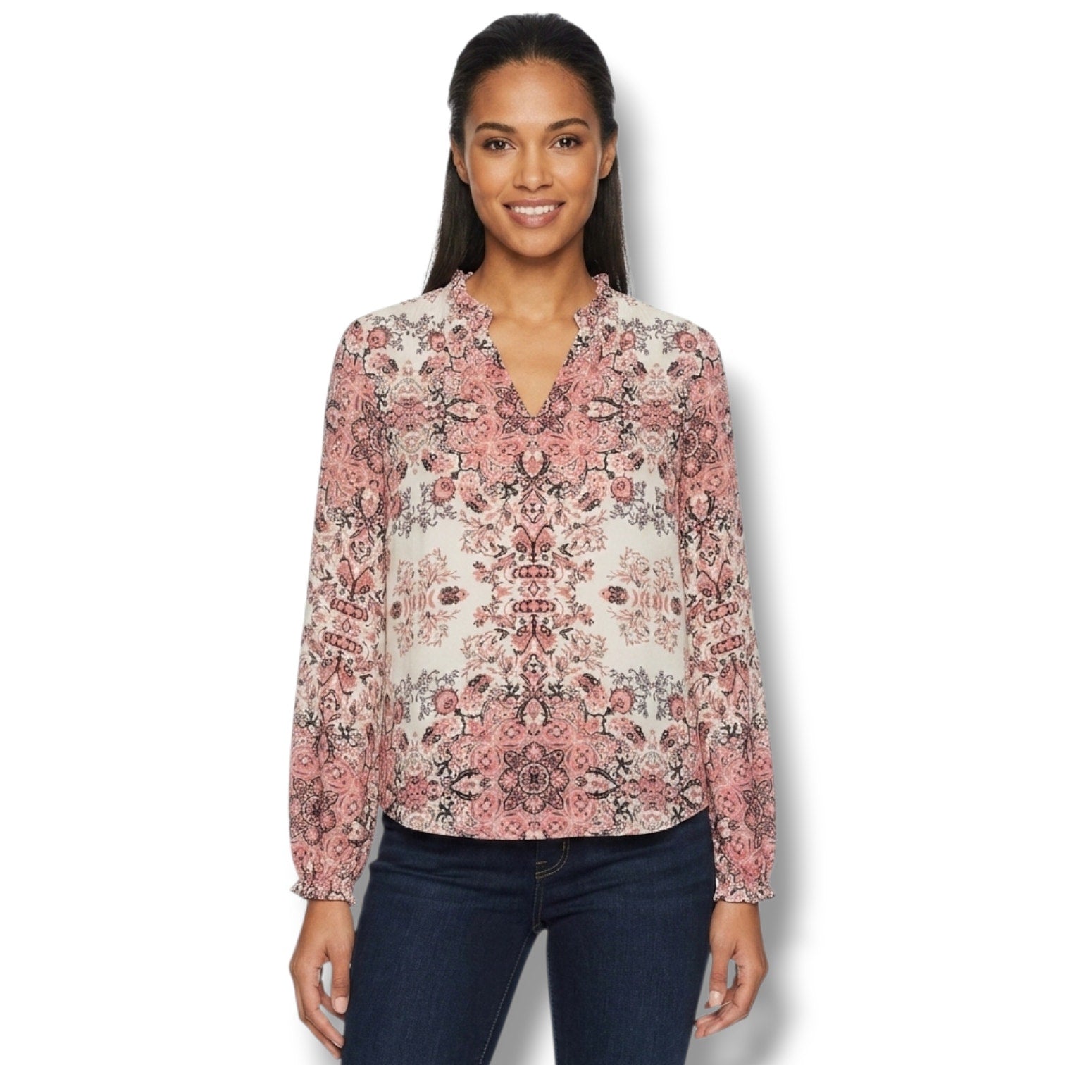 Paraphrase Women’s Pink Multicolor Floral Long Sleeve Blouse – Size Small