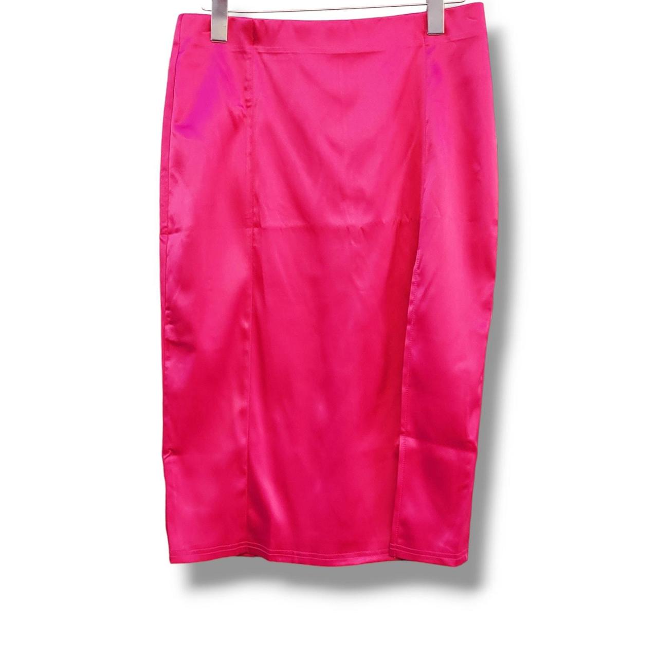 Cantonwalker Women’s High Waist Satin Bodycon Midi Skirt – Front Slit, XL, NWT