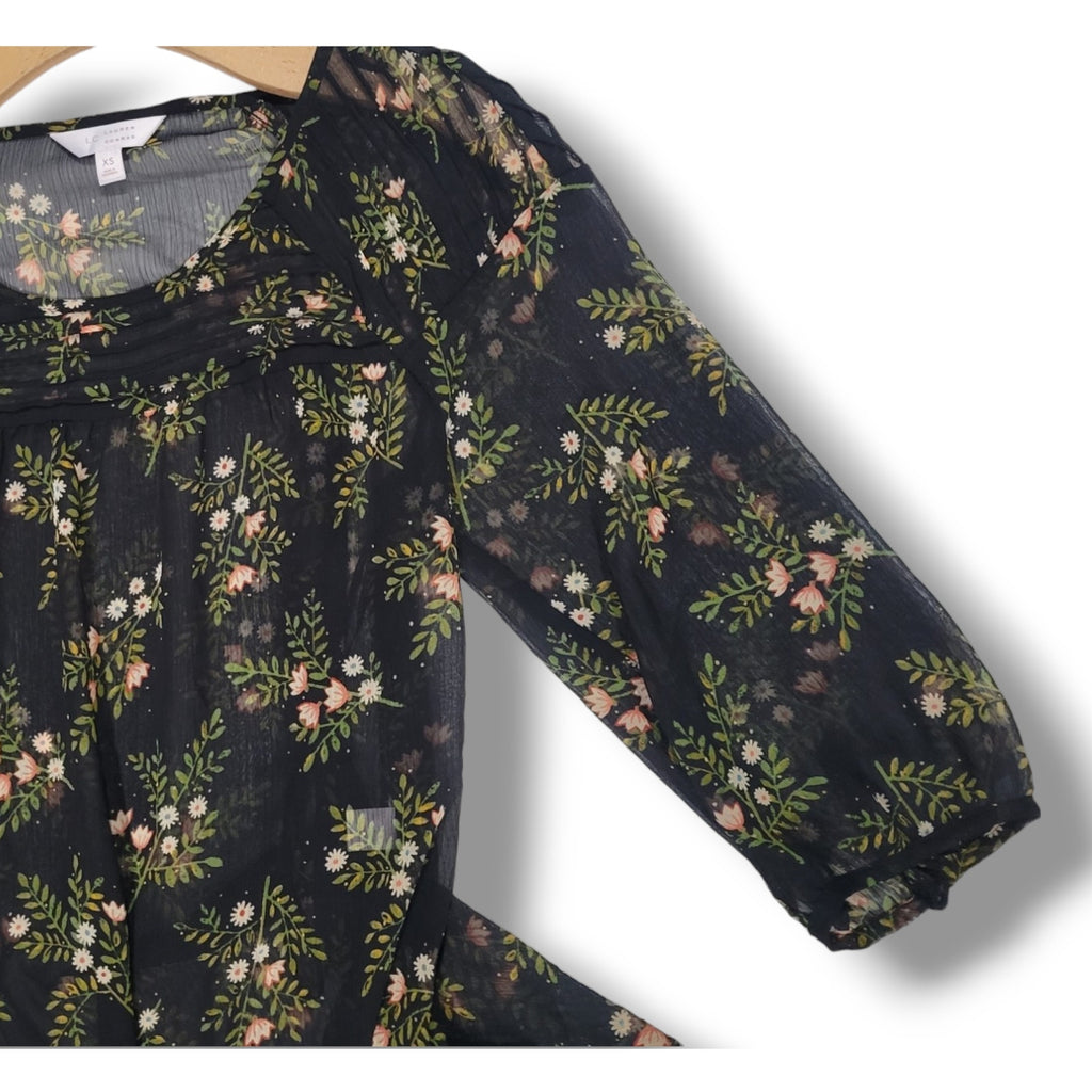 LC Lauren Conrad Women’s Black Floral Semi-Sheer Pullover Blouse – Size XS
