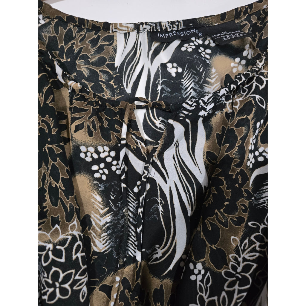 Impressions Women’s Plus Size Brown Black Floral short sleeves Blouse – 1X