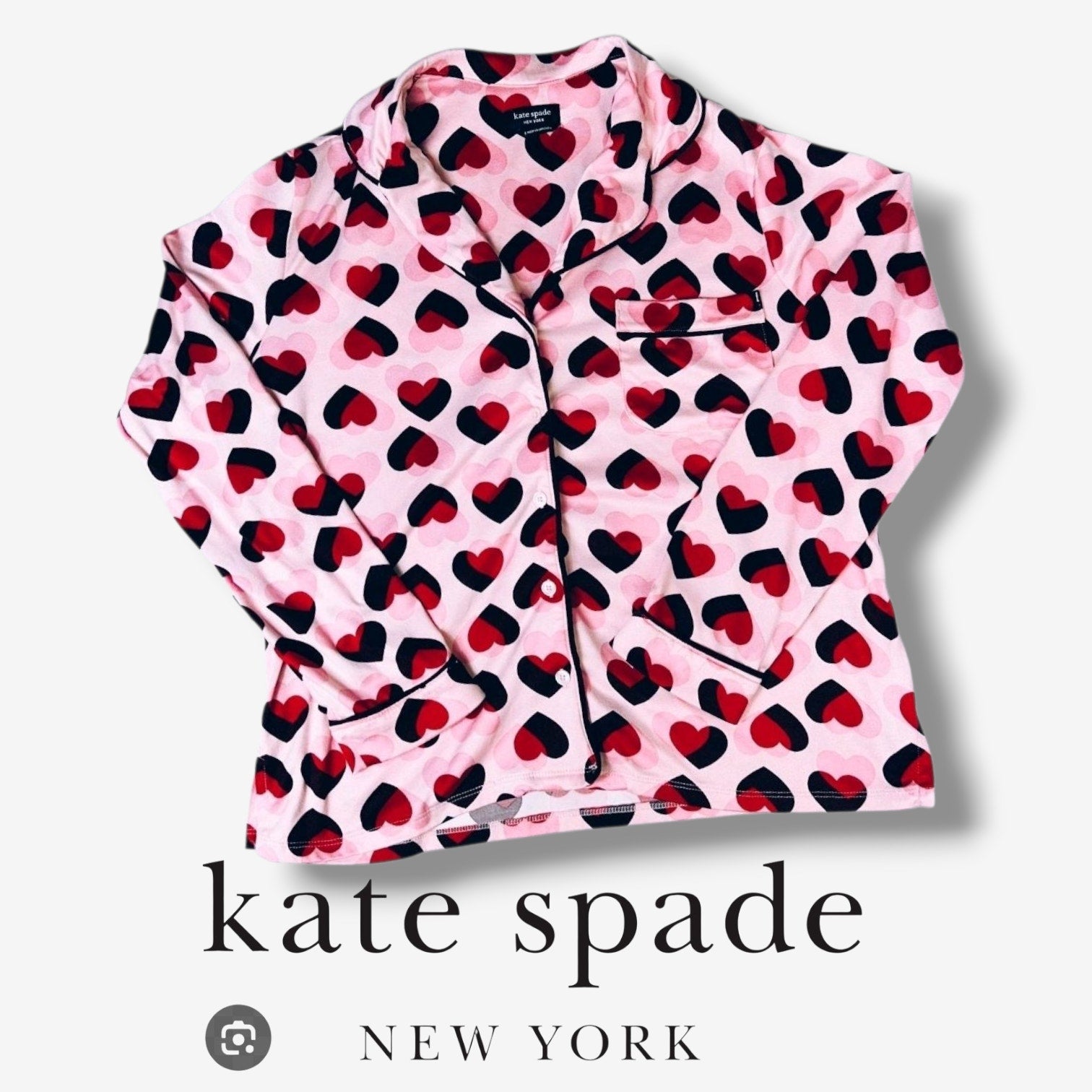 Kate Spade New York Women’s Pink Hearts Sleepwear Small Button Down Pajama Shirt