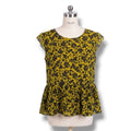 Ann Taylor Factory Women's Size Medium Chartreuse Yellow Black Floral Peplum Top
