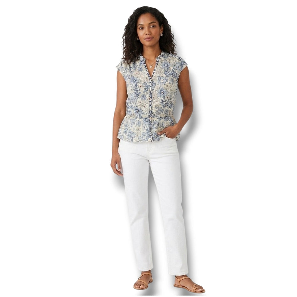 Shaver Lake Tahoe Women’s Yellow Floral Embellished Button-Front Blouse Small