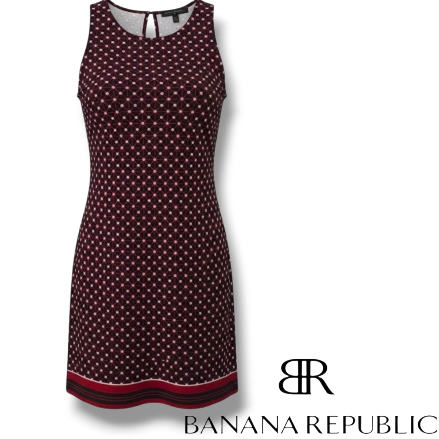 Banana Republic Women’s Burgundy Geometric Sleeveless Shift Dress – Size Small