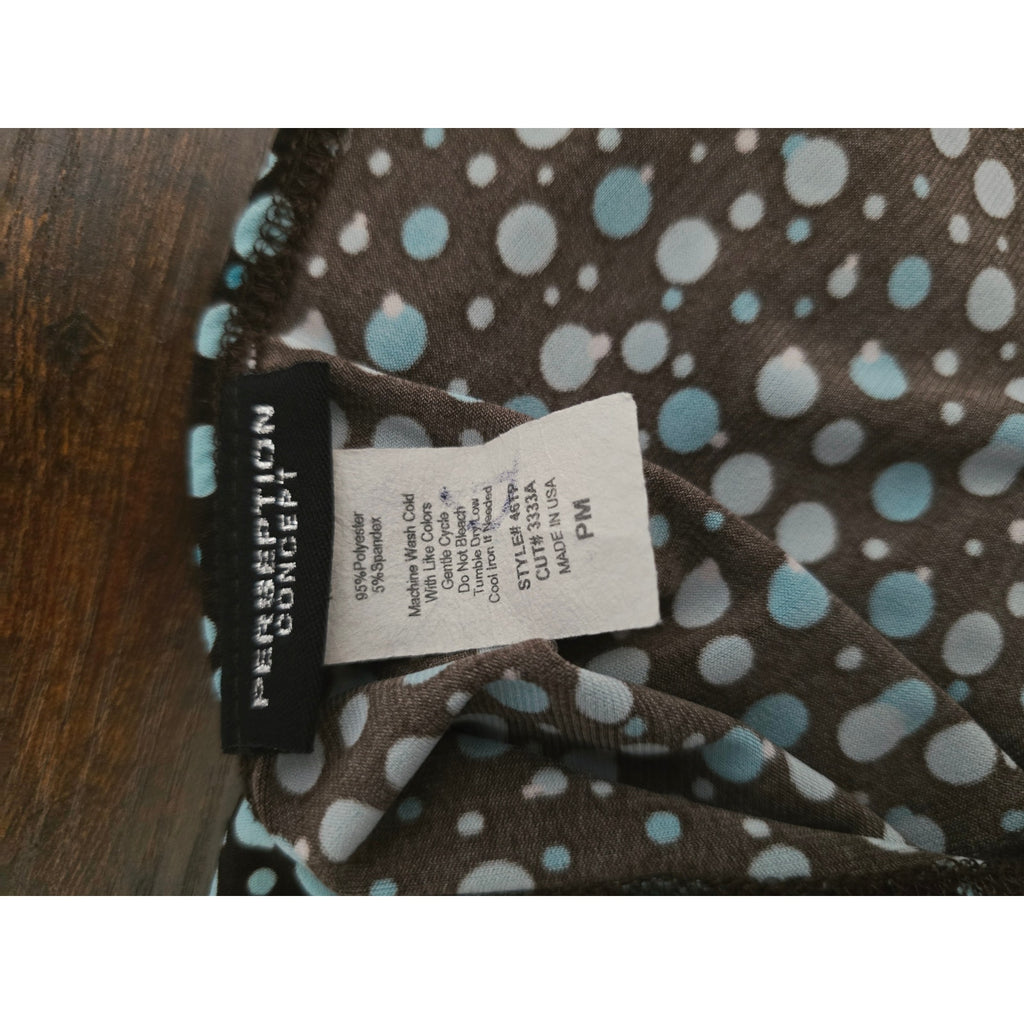 Perception Concept Women's PM Brown Blue Polka Dot Cowl Neck Tank Top