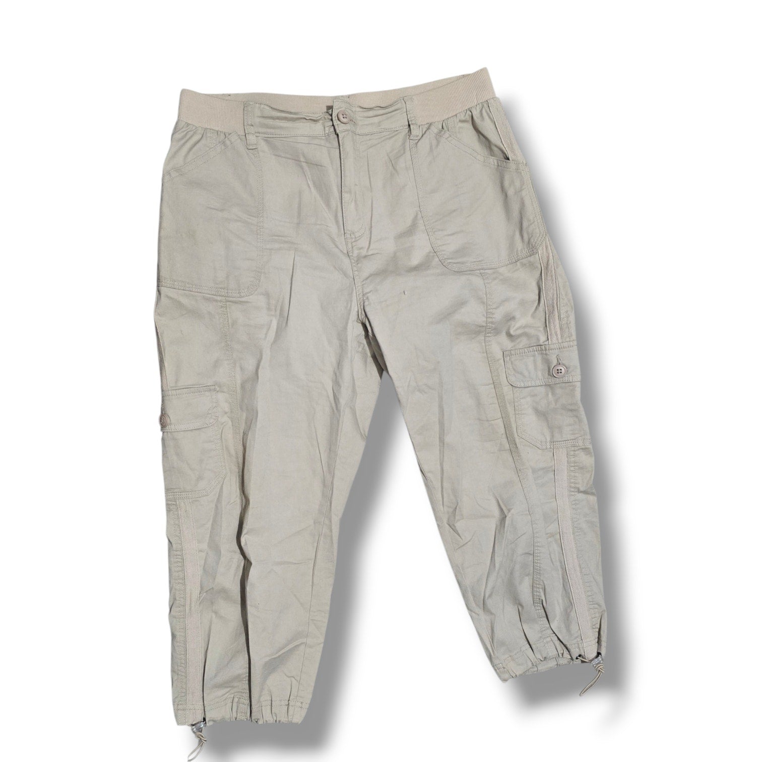 Kiwi Fresh Women's Size 10 Beige Khaki Drawstring Hem Cargo Capri Pants