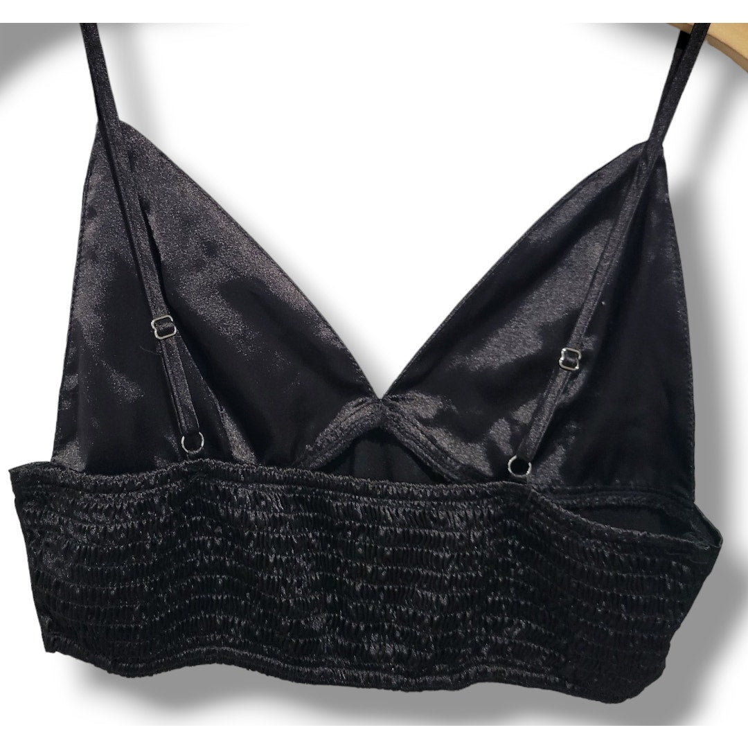 Shein Prive Women’s Black Satin Longline Bralette Top – Size Small