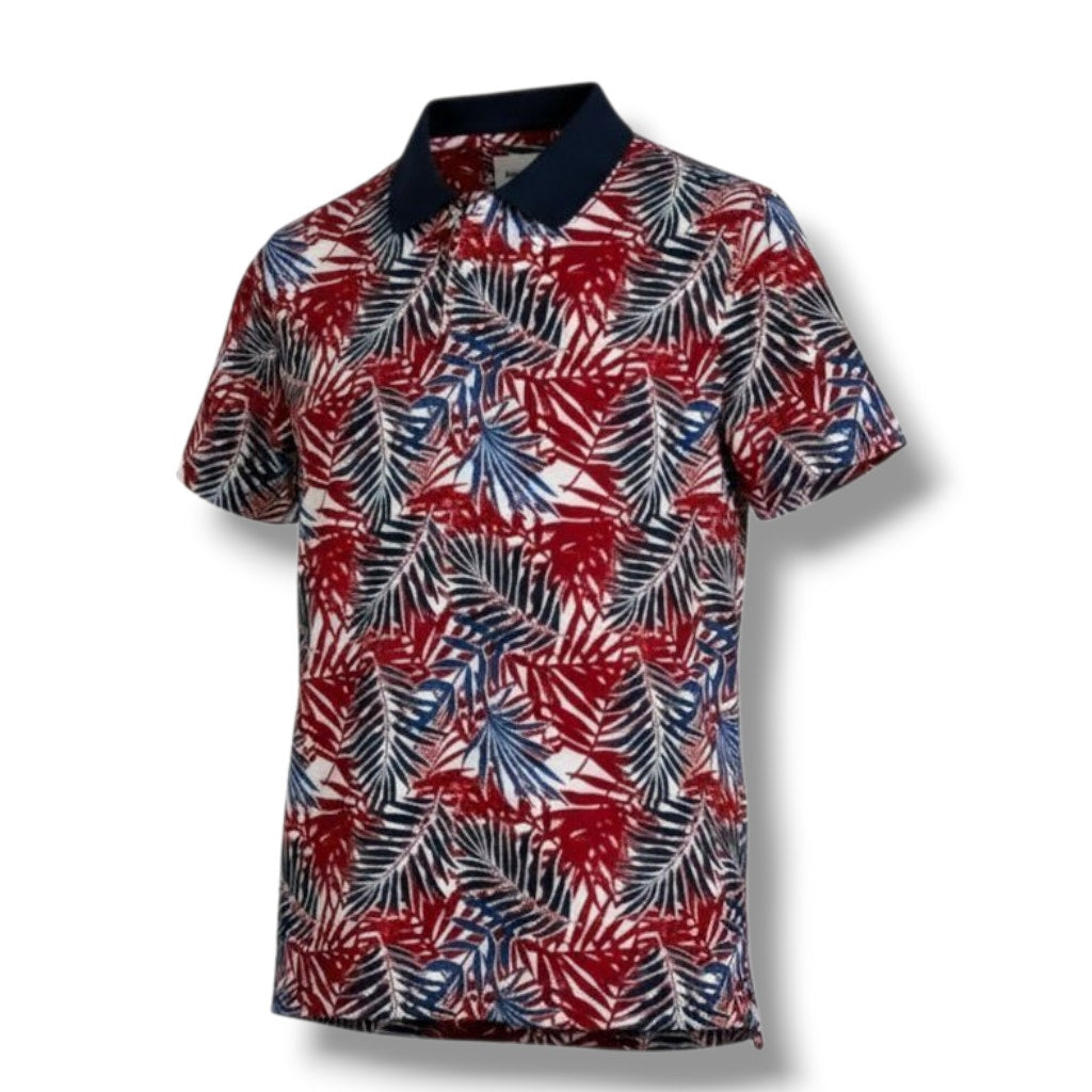 Goodfellow & Co Men’s Patriotic Tropical Floral Polo Shirt Red White Blue