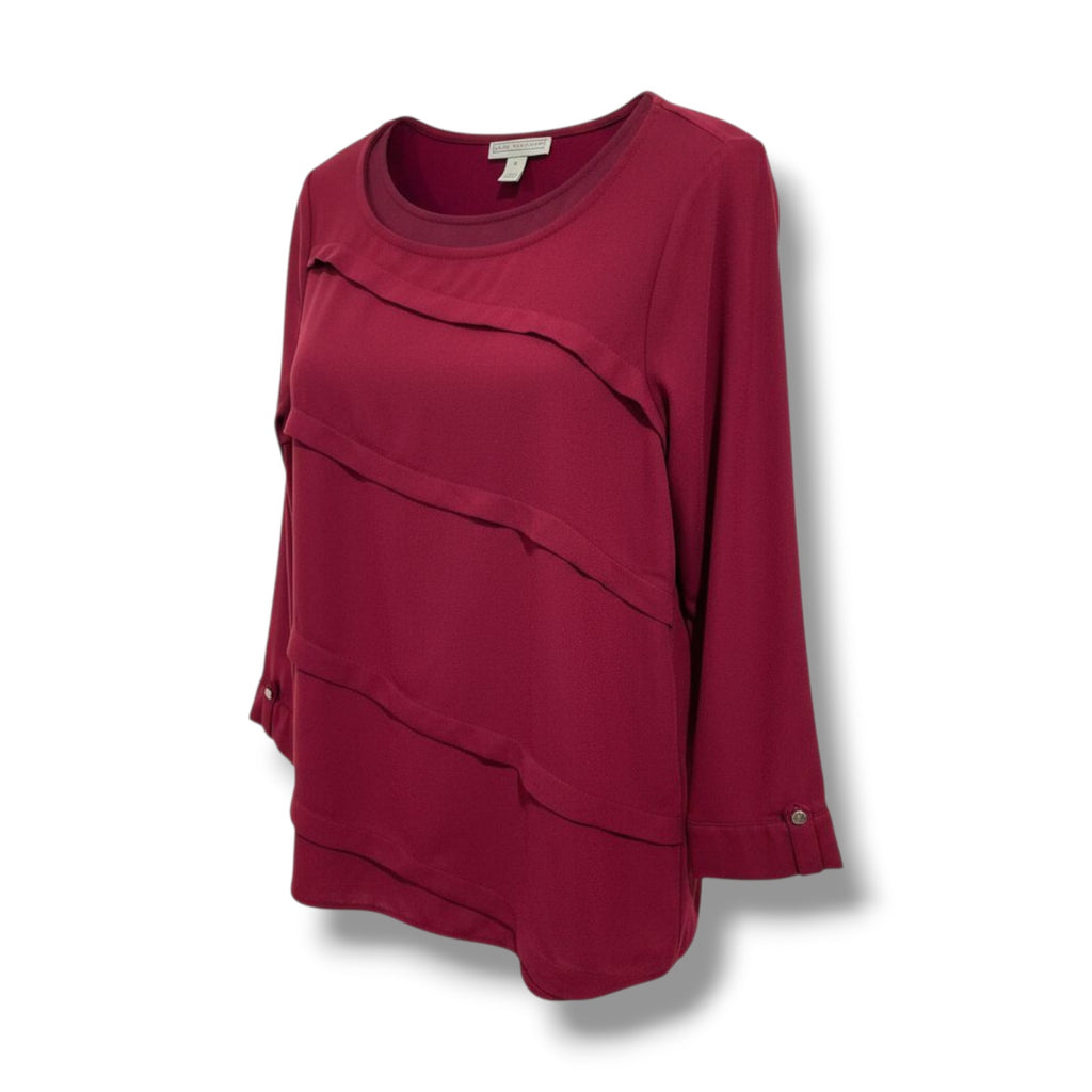 Dana Buchman Women’s Burgundy Asymmetrical Tiered Blouse Small