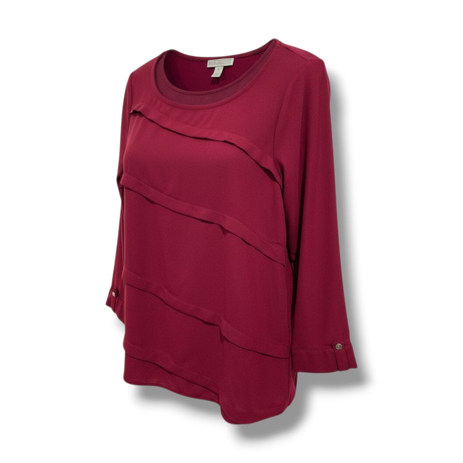 Dana Buchman Women’s Burgundy Asymmetrical Tiered Blouse Small