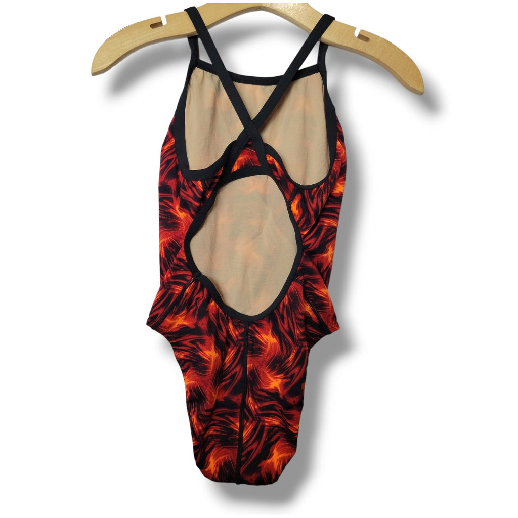SPEEDO Women’s Black & Red Open-Back Vintage Competitive One-Piece Swimsuit Size 26