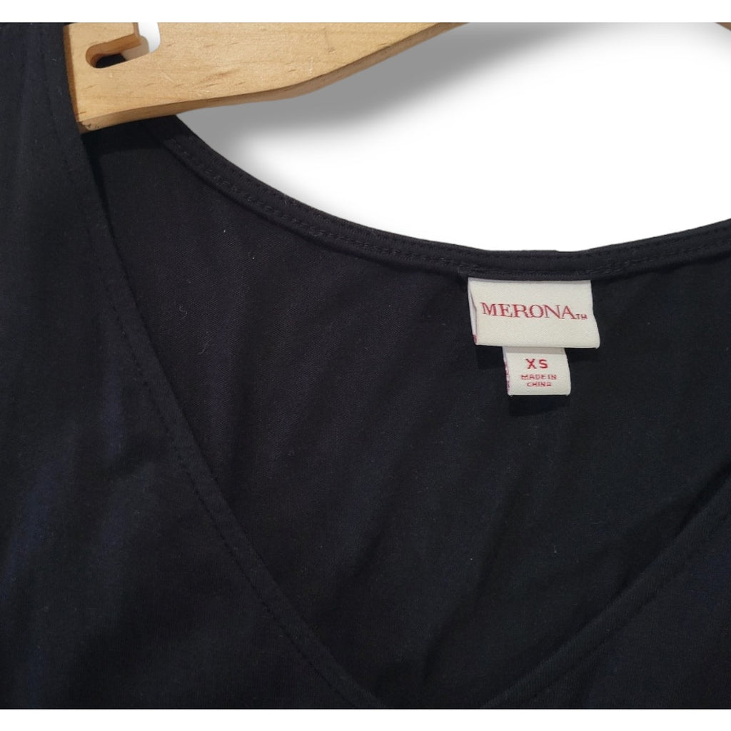 Merona Black Sleeveless V-Neck Belted Midi Dress – XS Gently Used