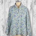 Appleseed's women's plus size Blue & Green Leaf Print Mock Neck Henley Top- 2x