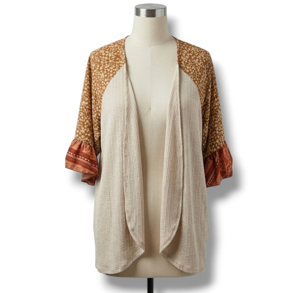 Maurices Women's Size Small Floral Paisley Mix Media Open Front Kimono Cardigan