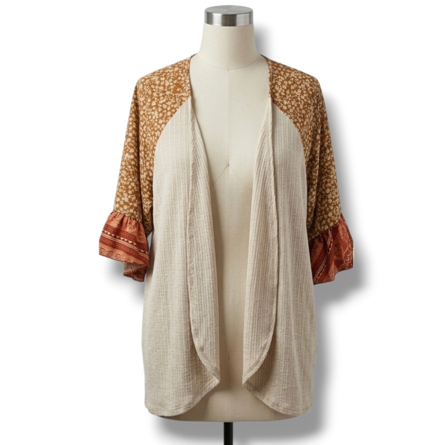 Maurices Women's Size Small Floral Paisley Mix Media Open Front Kimono Cardigan