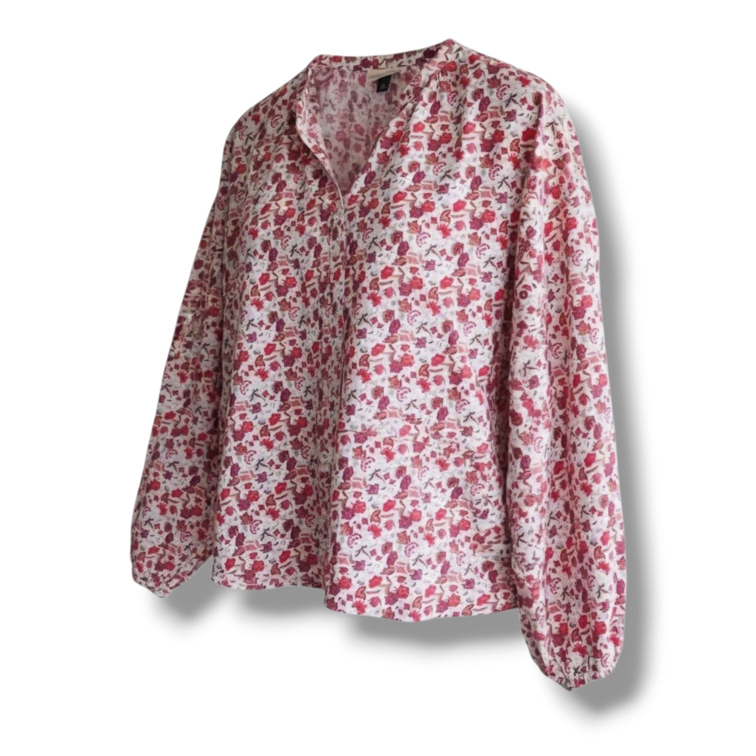 Universal Thread Womens Floral Balloon Sleeve Quarter Button Blouse Medium NWOT