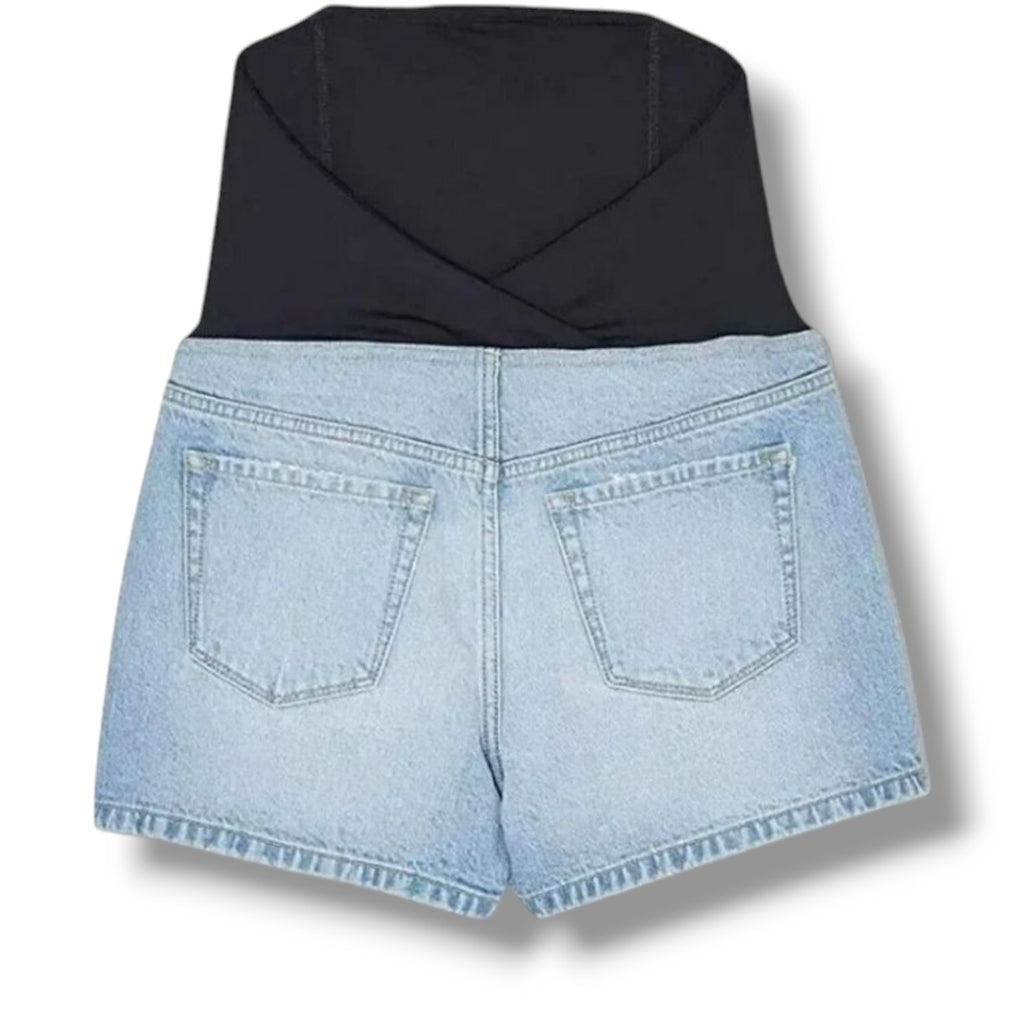 Isabel Maternity by Ingrid & Isabel Blue Denim Crossover Panel Midi Shorts – NWT