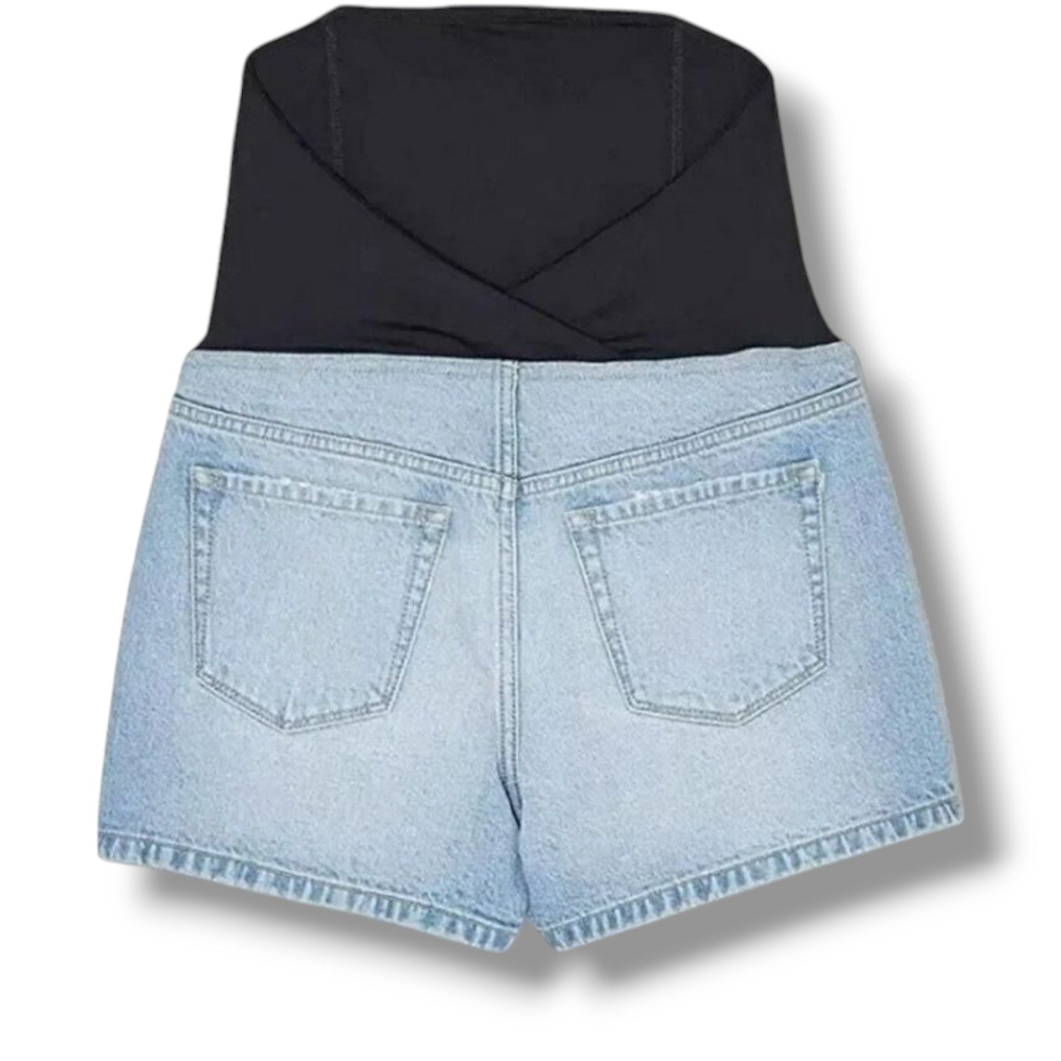 Isabel Maternity by Ingrid & Isabel Blue Denim Crossover Panel Midi Shorts – NWT