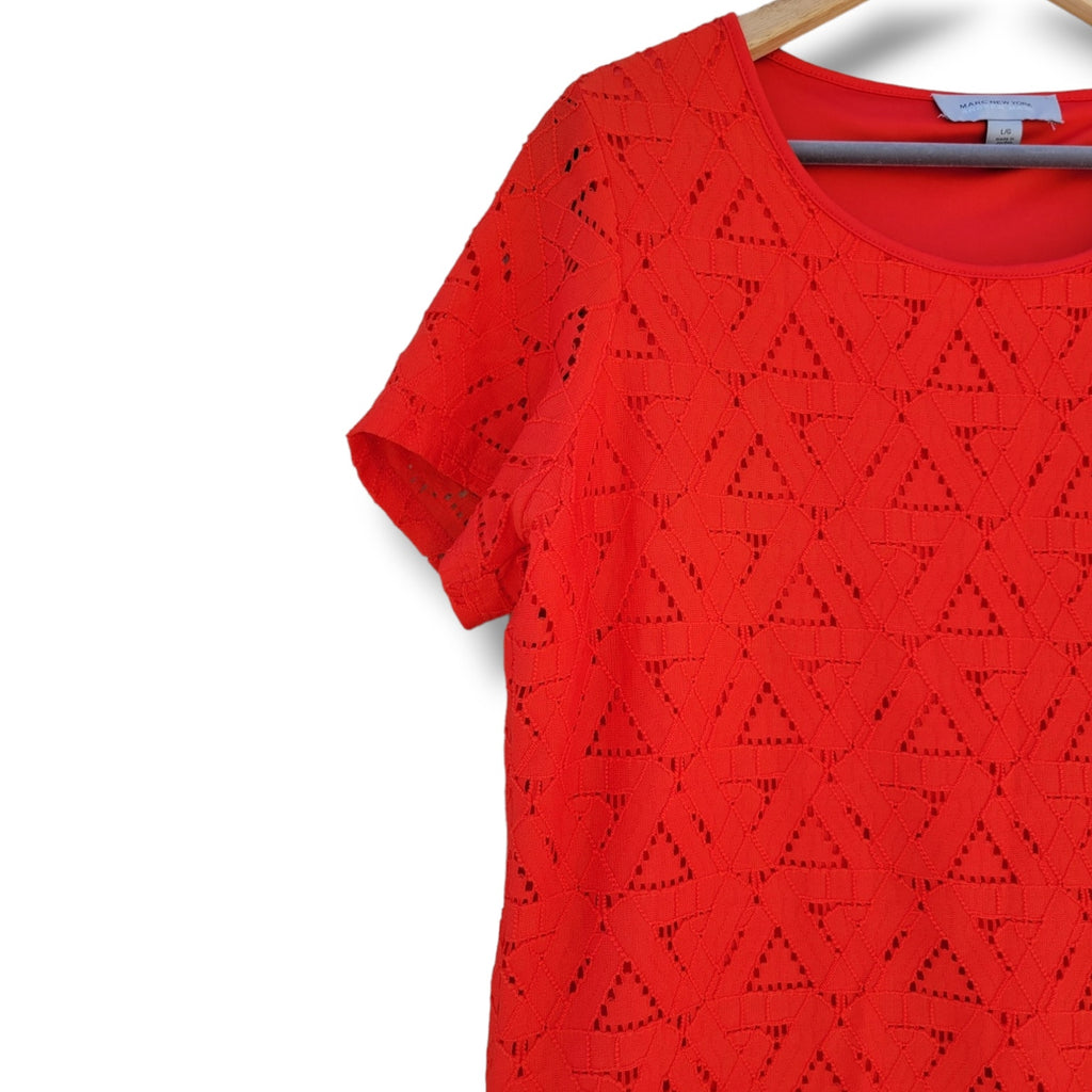 Marc New York Andrew Marc Women’s Red Eyelet Blouse Large Nylon Blend