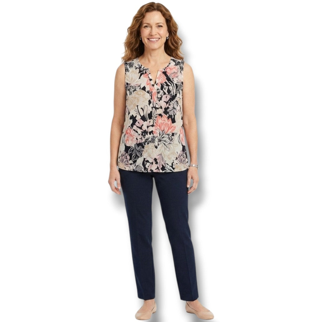 Christopher & Banks Women's floral sleeveless lined VNeck Blouse  - small