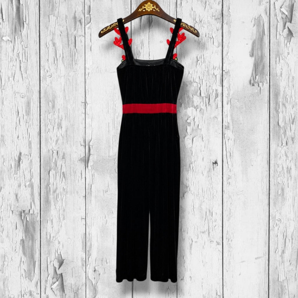 No Boundaries juniors Black Velvet Reindeer Christmas Jumpsuit