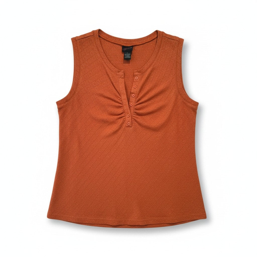 Torrid Size 2 Orange Burnt Rust Metallic Shimmer Henley Tank Top Plus