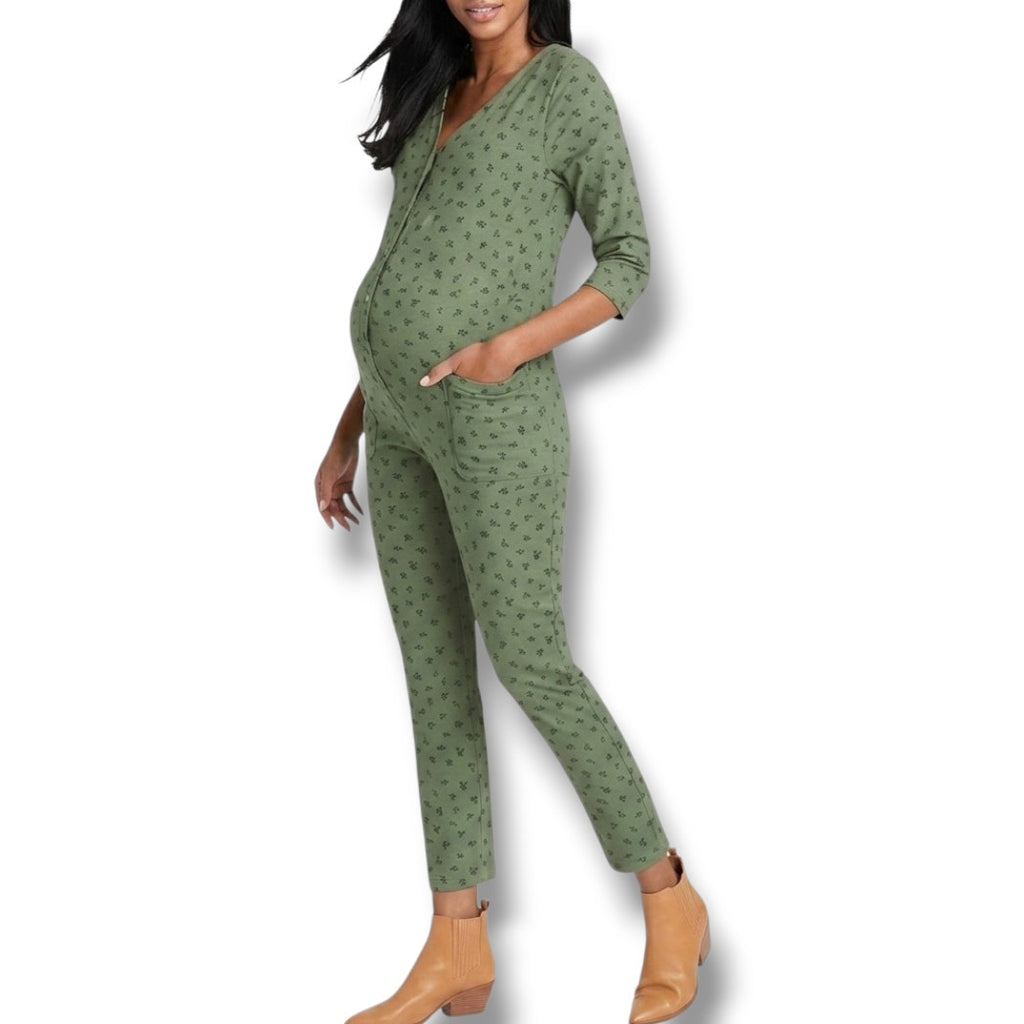 The Nines by Hatch Women’s Maternity Green Floral Jumpsuit – XS, 100% Cotton New