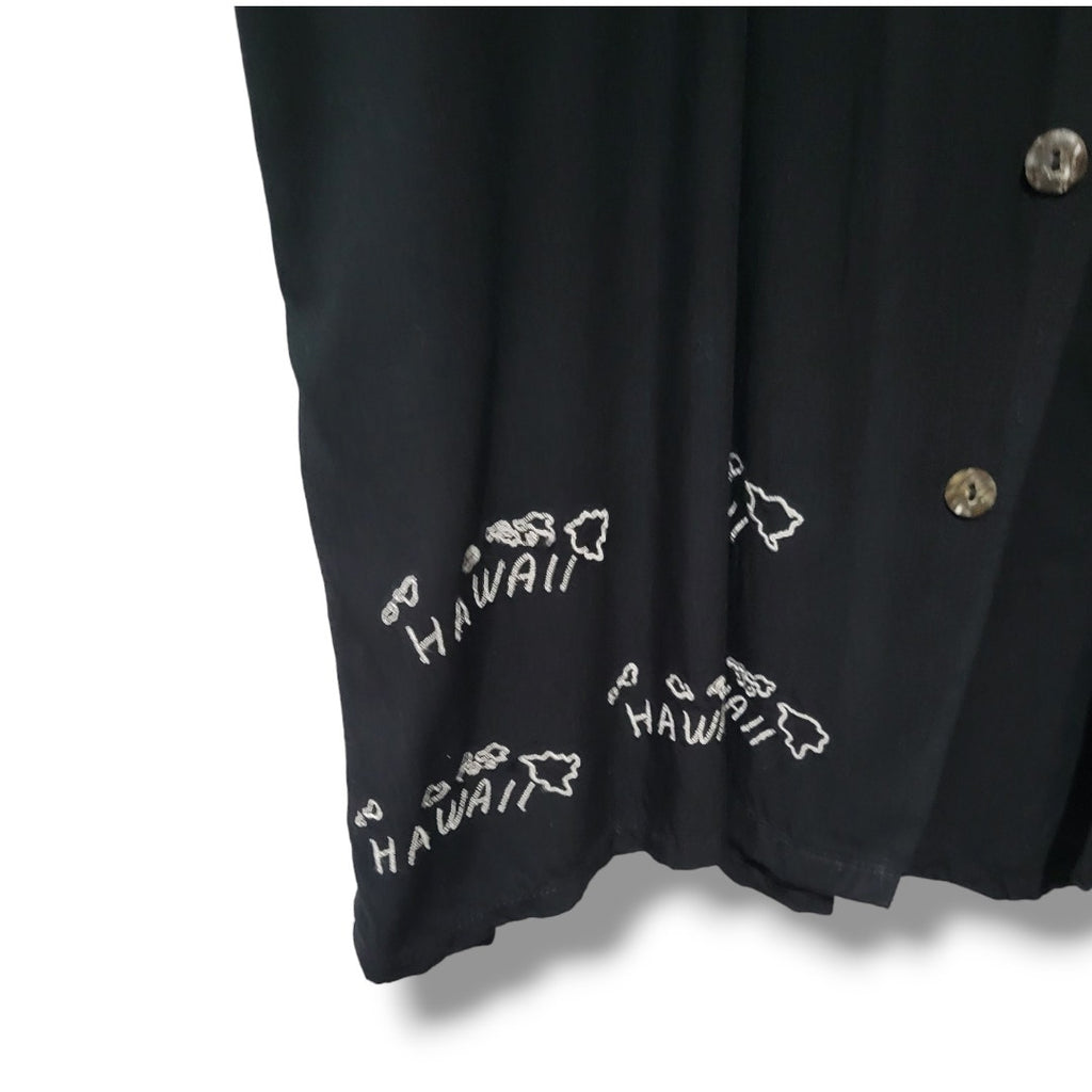 Vintage Hawaiian Shirt Leila Kew Len Designs Black Embroidered Button-Down xl