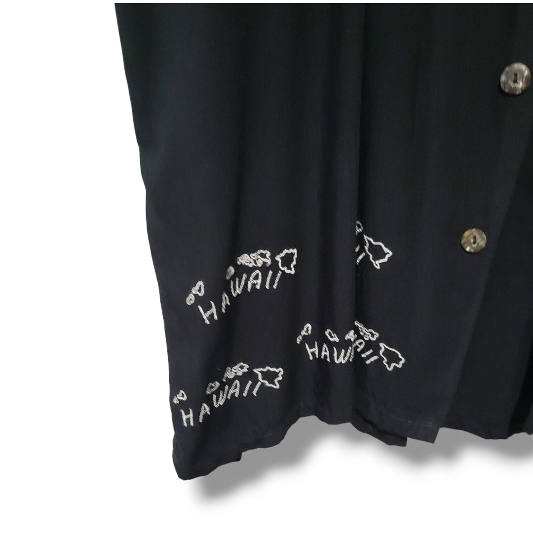 Vintage Hawaiian Shirt Leila Kew Len Designs Black Embroidered Button-Down xl