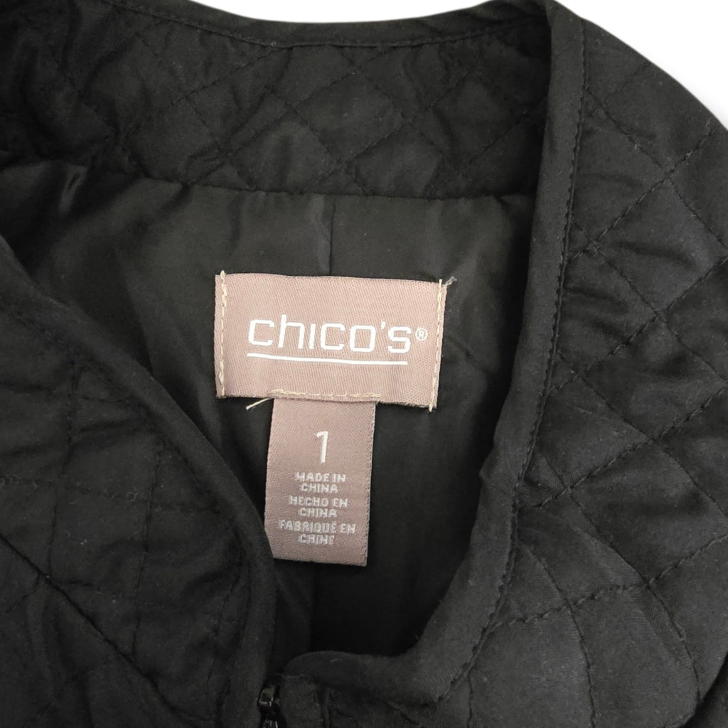 Chico's Women's Size 1 (Medium / US 8) Black Diamond Quilted Zip Vest