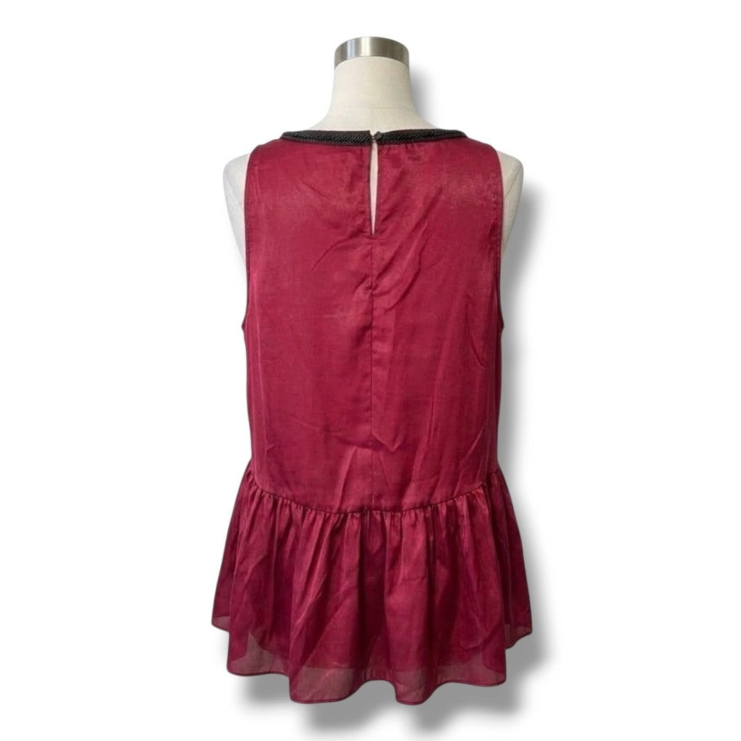 Juicy Couture Burgundy Sleeveless Peplum Top Small Satin Dressy Party Blouse