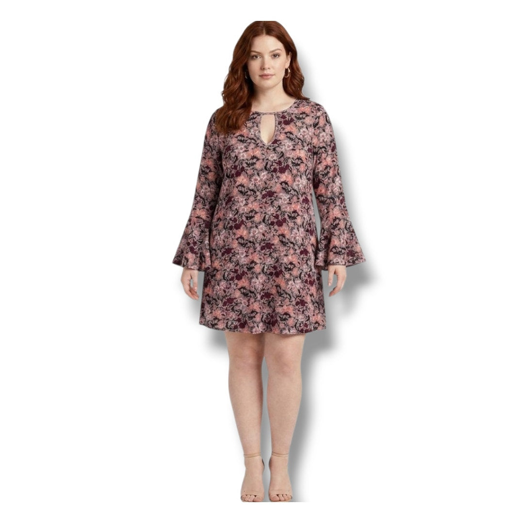 American Eagle Taupe Floral Bell Slit Sleeve Keyhole Mini Dress XL