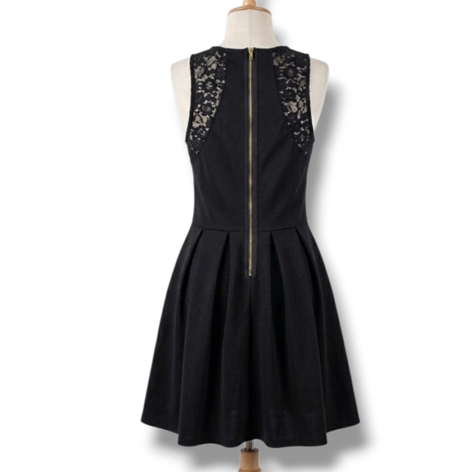 Shop the Trends women's Black Lace Accent Pleated Skater Dress xs