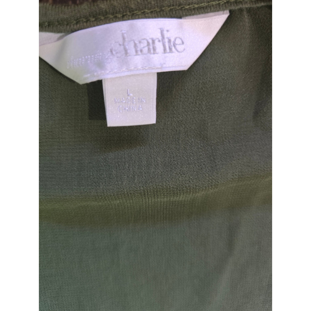Charming Charlie Women's Olive Green Sequin Geometric Tank Top L Chiffon Back