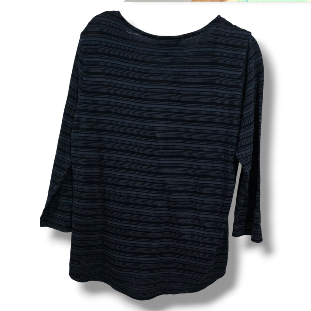 Lucky Brand Embroidered Panel Stripe 3/4 Sleeve Blouse
