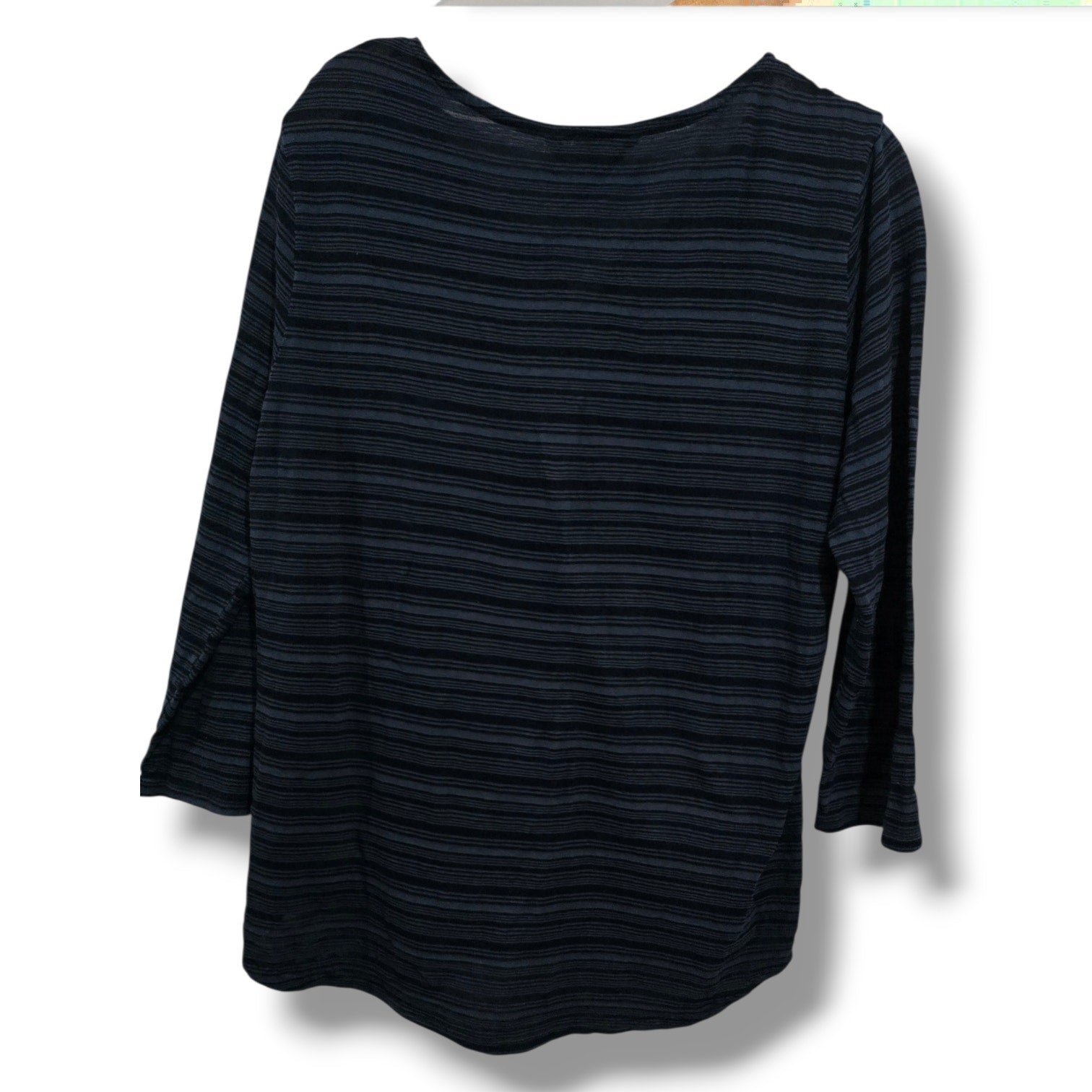 Lucky Brand Embroidered Panel Stripe 3/4 Sleeve Blouse