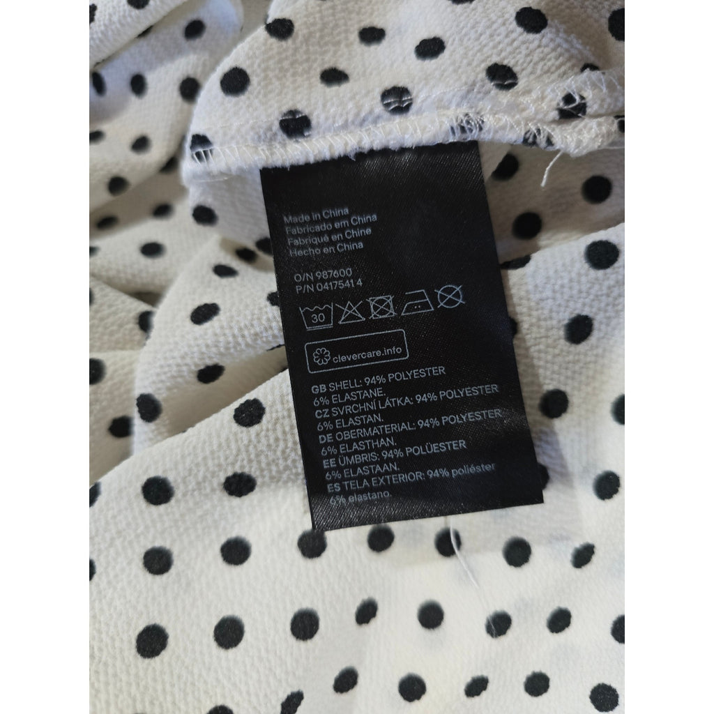 H&M Women’s White Black Polka Dot Mock Neck Long Sleeve Blouse Size 2