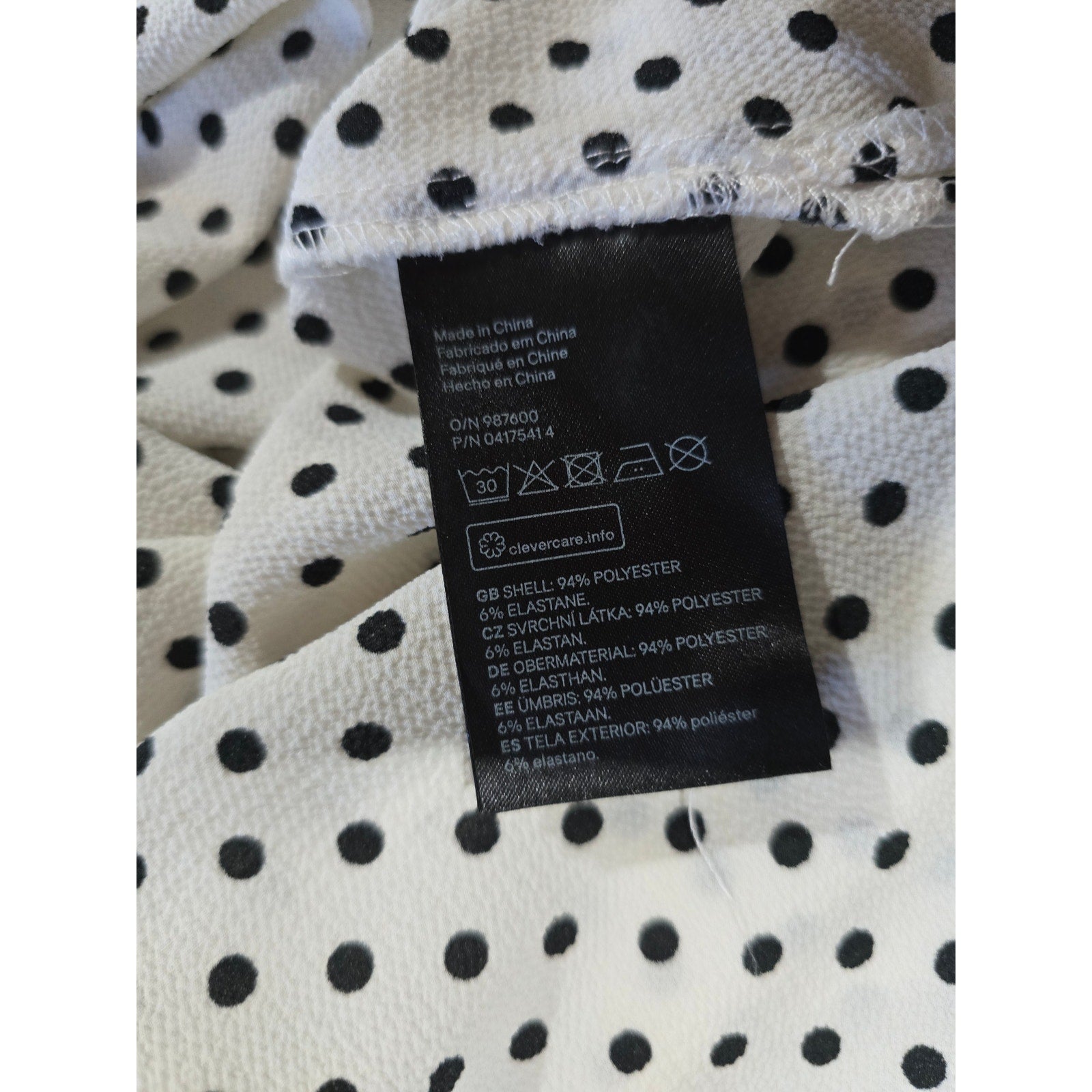 H&M Women’s White Black Polka Dot Mock Neck Long Sleeve Blouse Size 2