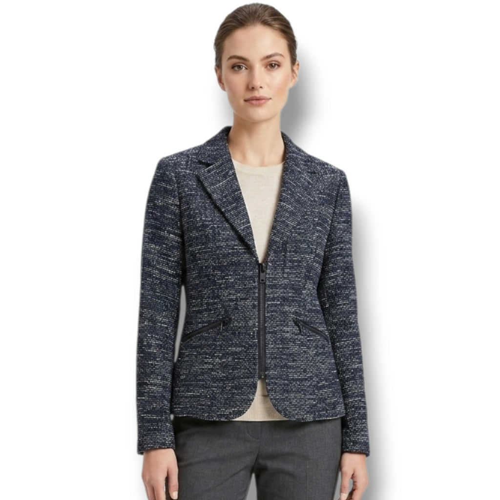 Cabi Women's Size 6 Black Blue Textured Knit Zip Front Blazer Jacket