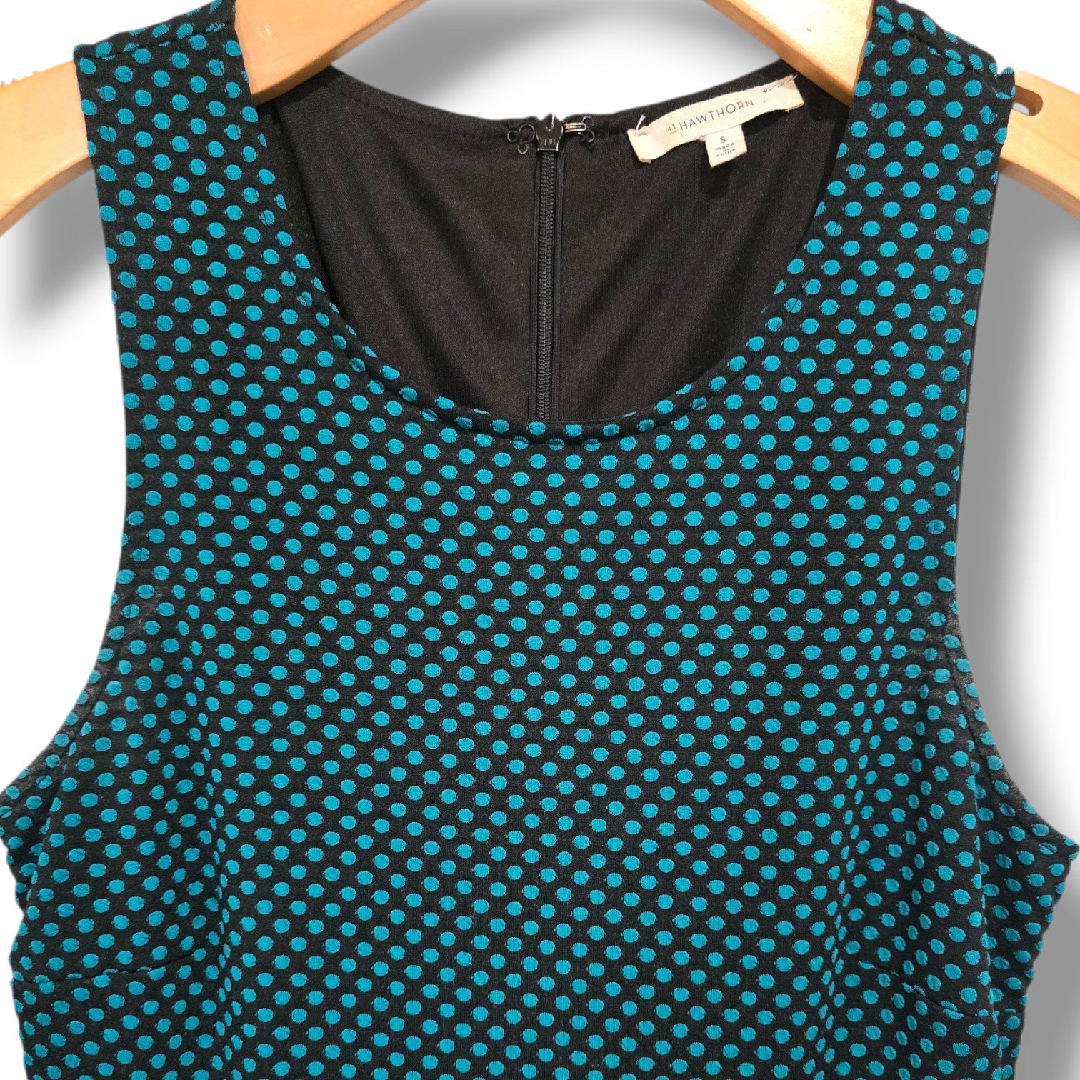 41 Hawthorn Women’s Black & Teal Polka Dot Sleeveless Fit & Flare Dress Small
