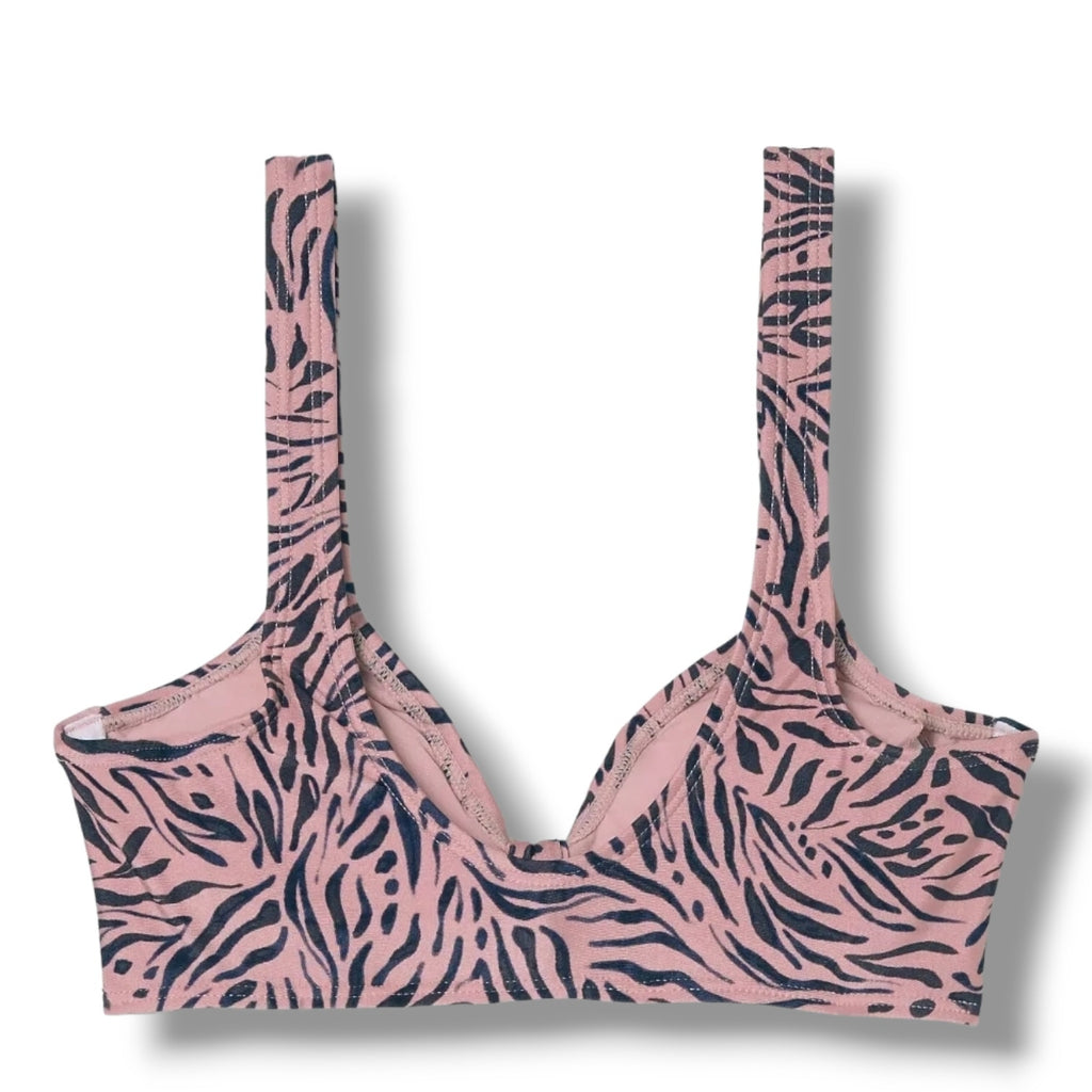 Xhilaration Juniors Pink & Gray Animal Print Tie Front Bikini Top XS