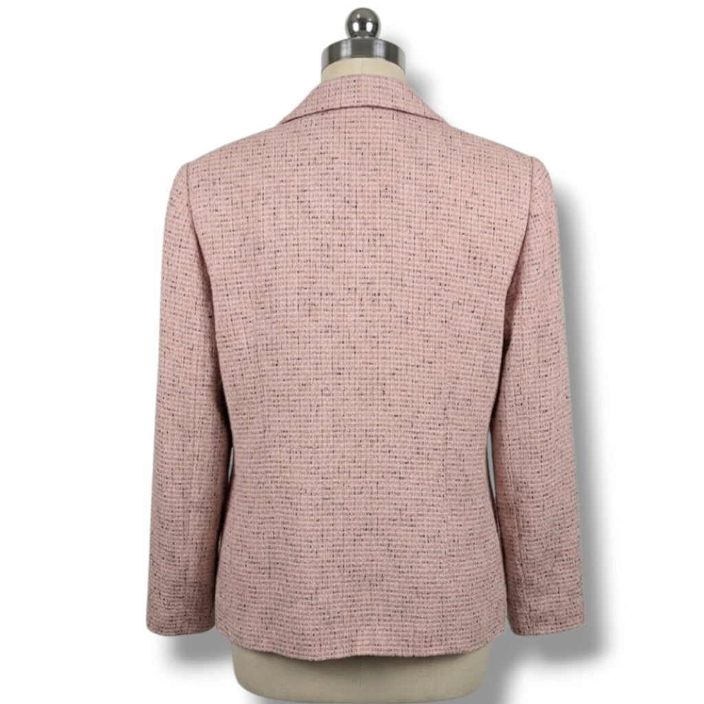 Sag Harbor Petite Women's Size 6P Soft Pink Black Tweed Button Front Blazer