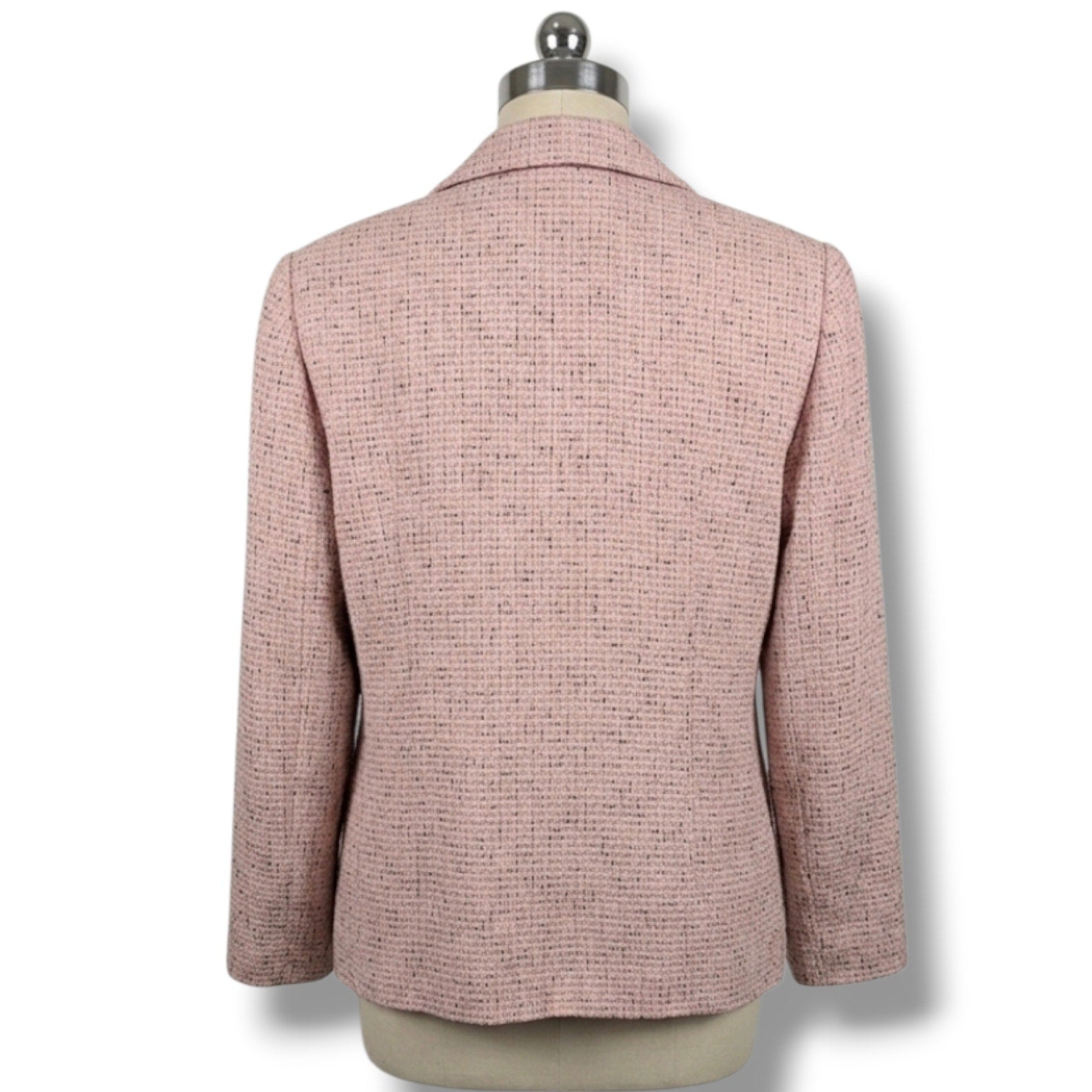 Sag Harbor Petite Women's Size 6P Soft Pink Black Tweed Button Front Blazer